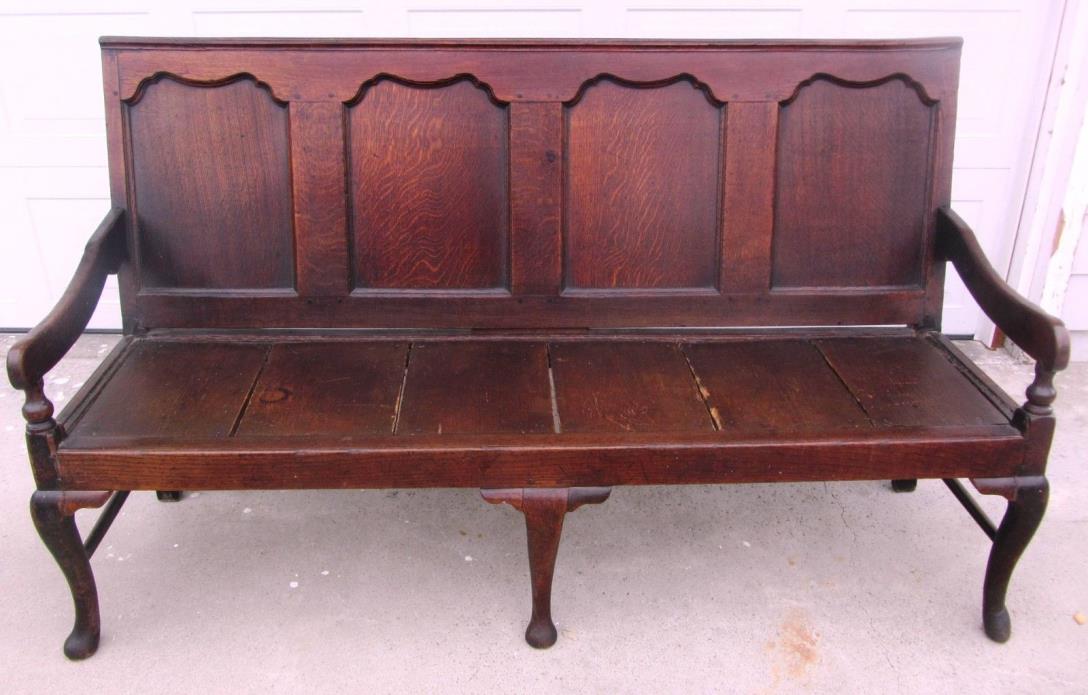 RARE FINE QUEEN ANNE PANEL BACK SETTLE BENCH ENGLISH 17TH / EARLY 18TH CENTURY