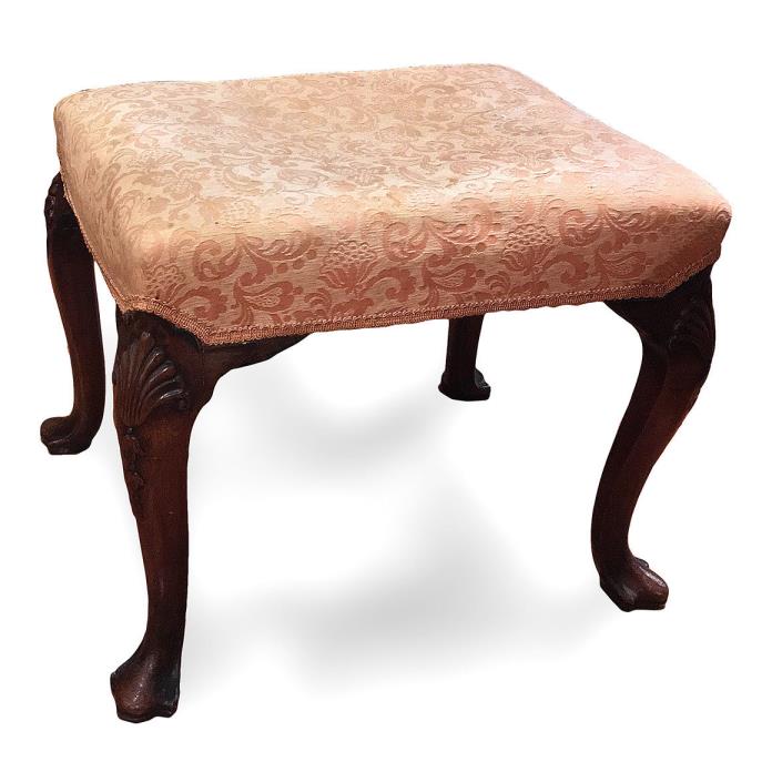18th Century Georgian Walnut Stool with Trifid Feet and an Upholstered Seat