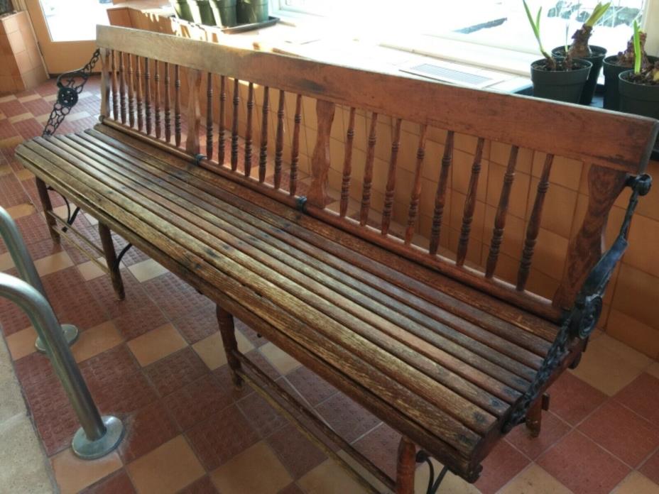 Authentic Antique Wood and Metal Railroad Folding Waiting Room Bench