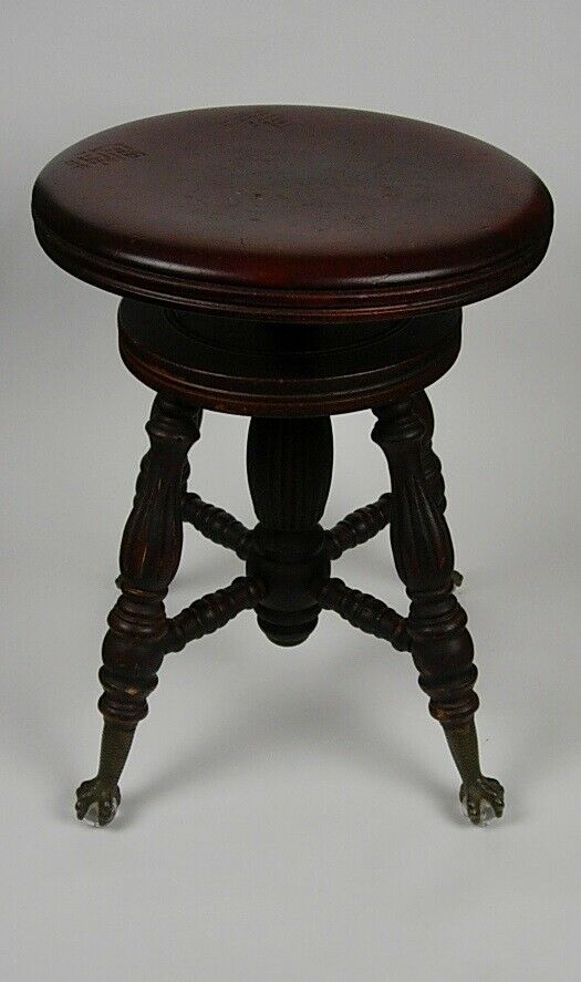Antique Charles Parker Co. Victorian Piano Stool with Claw Glass Ball Feet
