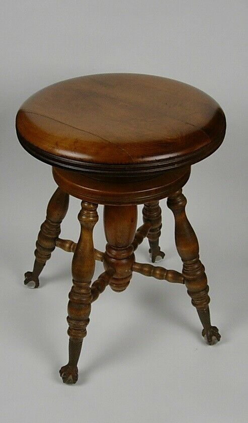 Antique Charles Chas Parker Co. Victorian Piano Stool with Claw Glass Ball Feet