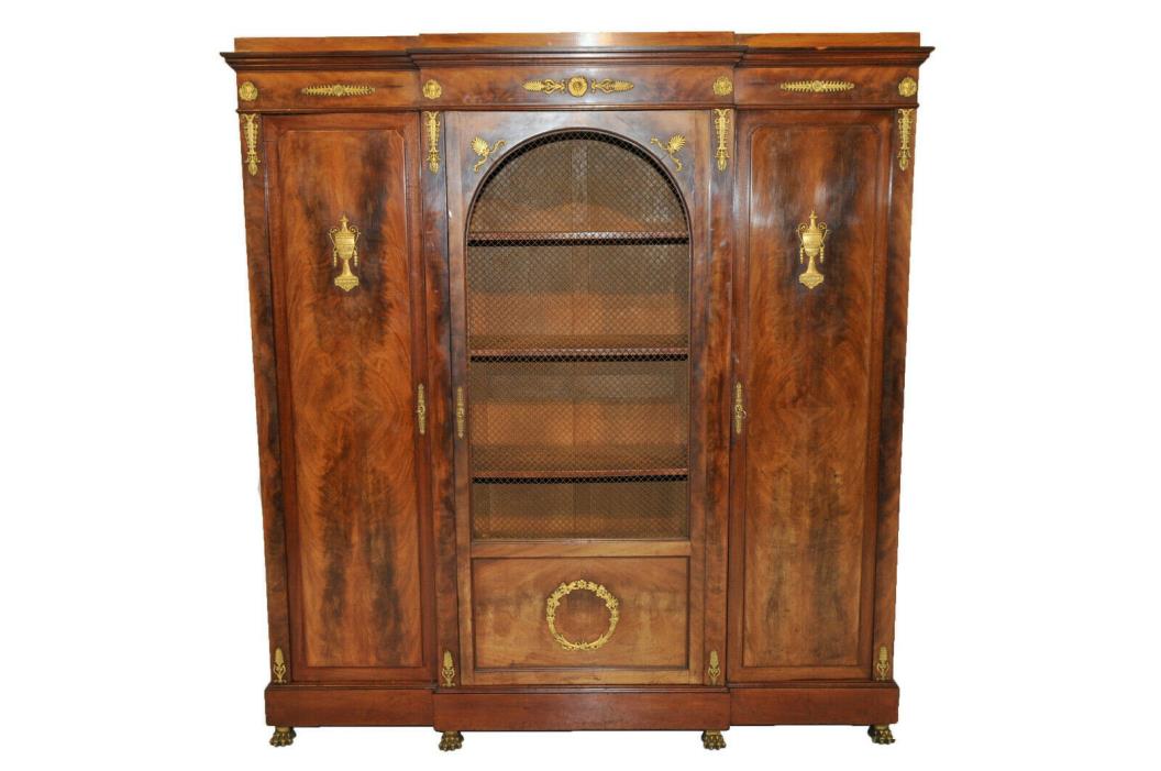 Antique English Empire Bookcase, Storage Cabinet, Walnut