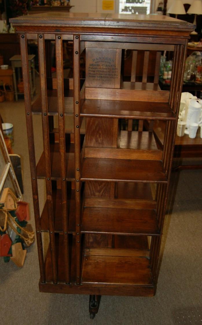 Antique Vintage John Danner Solid Wood Revolving Bookcase Made Canton Ohio USA