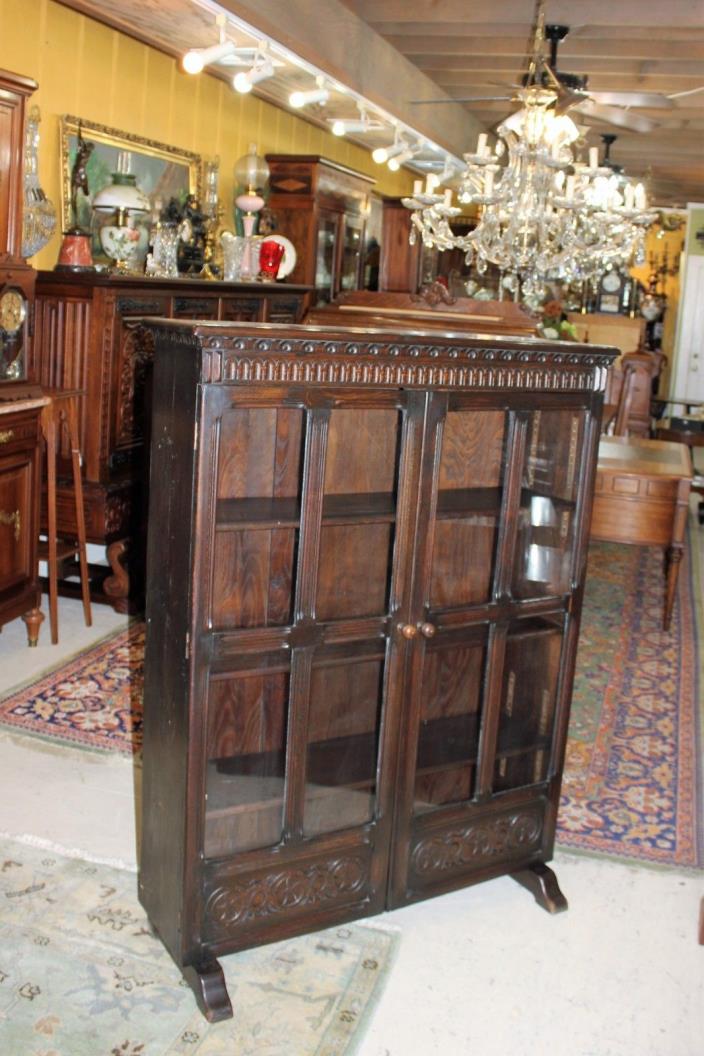 Antique English Oak Bookcase / Display Cabinet