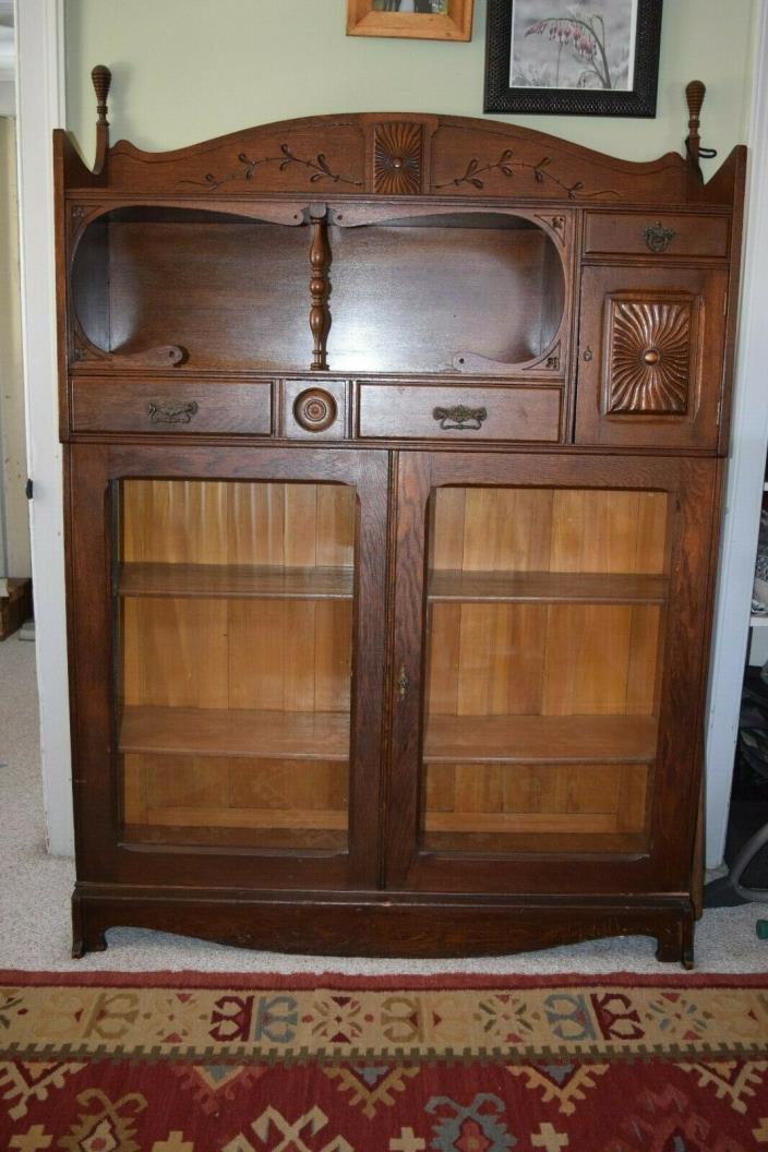 LARGE Antique Victorian Solid Oak Bookcase 63