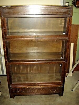 Antique  3 Section Qtr-Sawn Oak Arts & Crafts Bookcase Base has a drawer   450