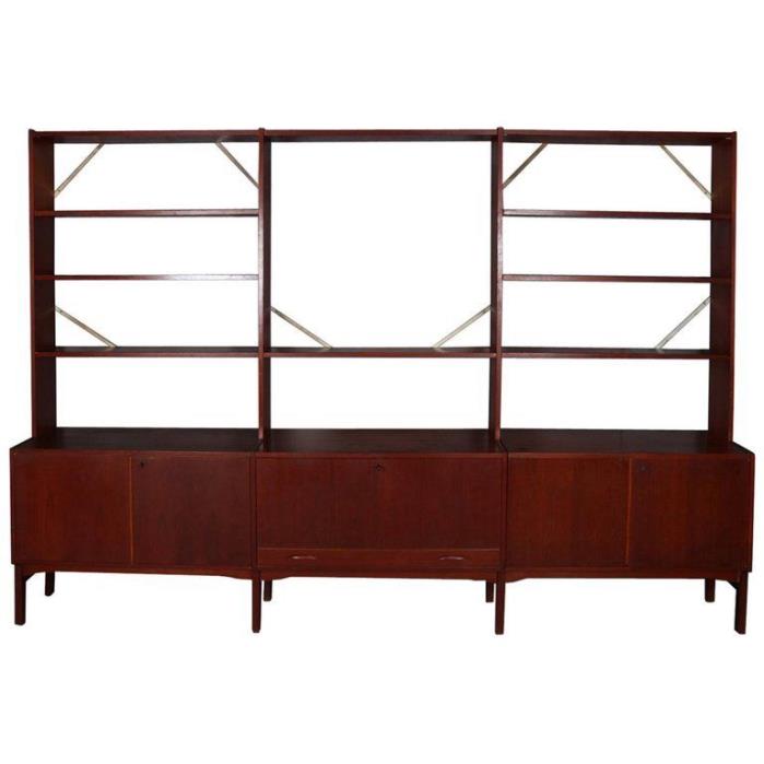 Midcentury Danish Modern Nils Thorsson School Walnut Bookcase Credenza