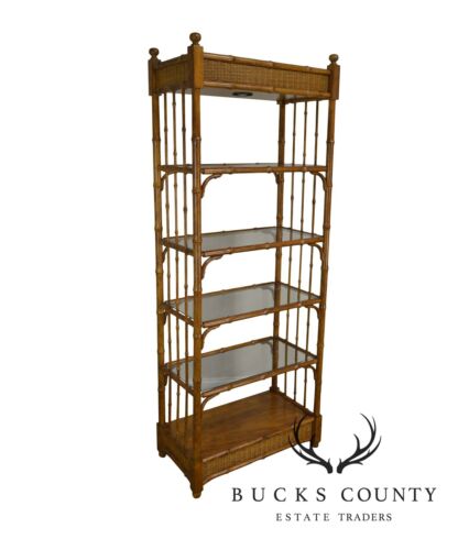 Faux Bamboo & Wicker Etagere Bookcase