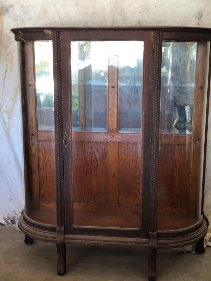 Antique Rounded Glass Victorian Mahogany/Oak China Cupboard 1800's