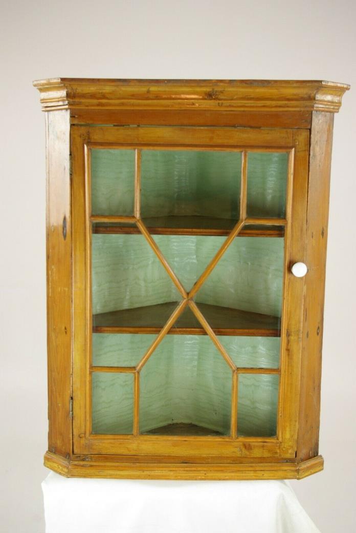 Antique Corner Cabinet, Victorian Pine Hanging Cabinet, Scotland 1870, B1332