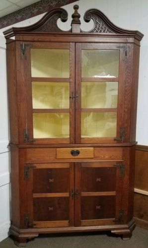 Chippendale Style Mixed Wood Corner Cupboard Cabinet