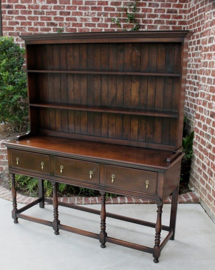 Antique English Oak Tudor Jacobean Farmhouse Plate Dresser Buffet Sideboard WIDE