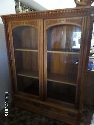 Antique Vintage China Cabinet - Curio Display Cabinet -Solid Oak Cabinet -1800's