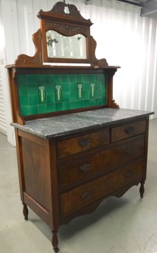 Antique 1800's English Mahogany Marble Top Wash Stand 31.5h47h66h42.5w19d