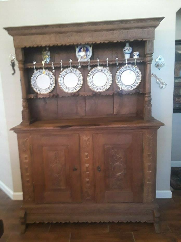 1840's Antique German Carved Hutch Buffet