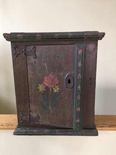 ANTIQUES PRIMITIVE 1800’s  HANDMADE HANDPAINTED PENN. CUPBOARD, COMPLETELY ORIG.