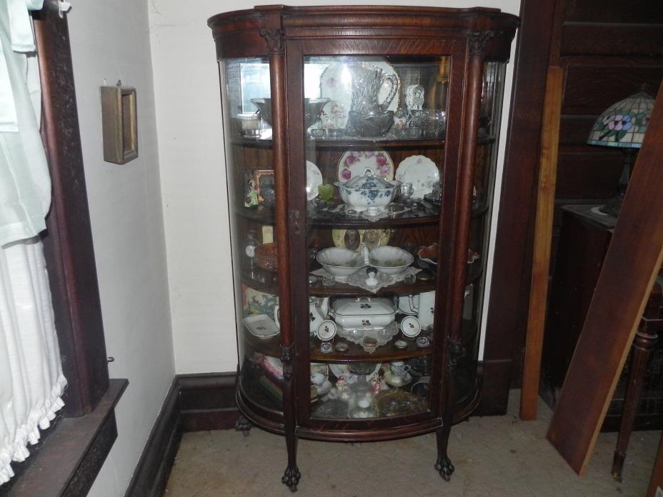 Antique quarter sawn,oak, curved glass china cabinet