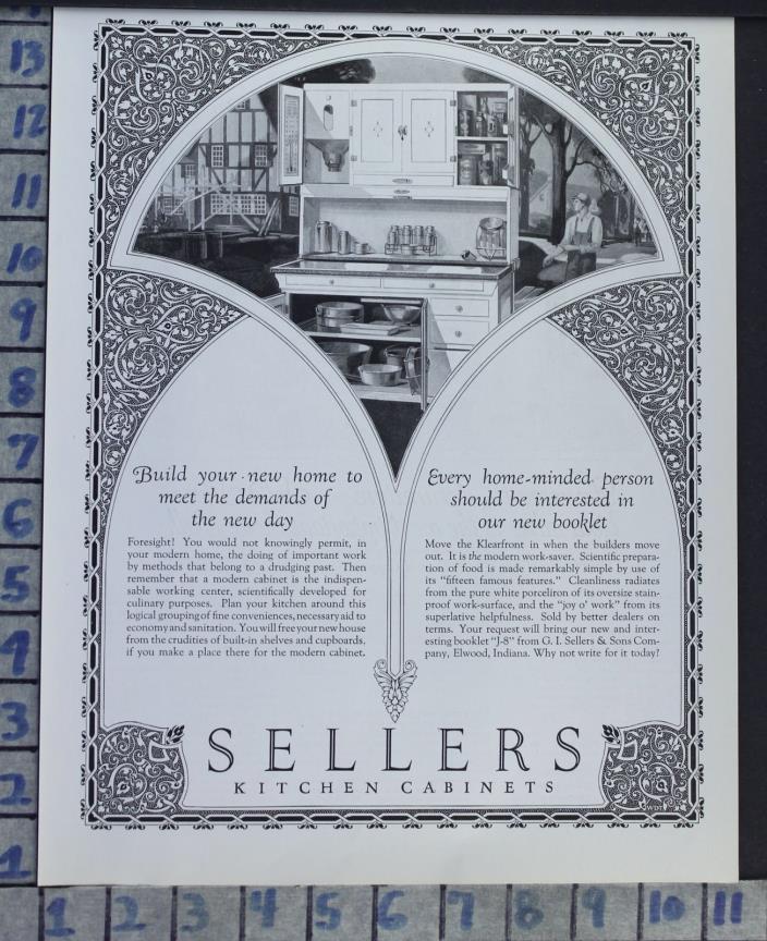 1925 SELLERS CABINET ELWOOD INDIANA KITCHEN HOME DECOR VINTAGE ART AD  CC98