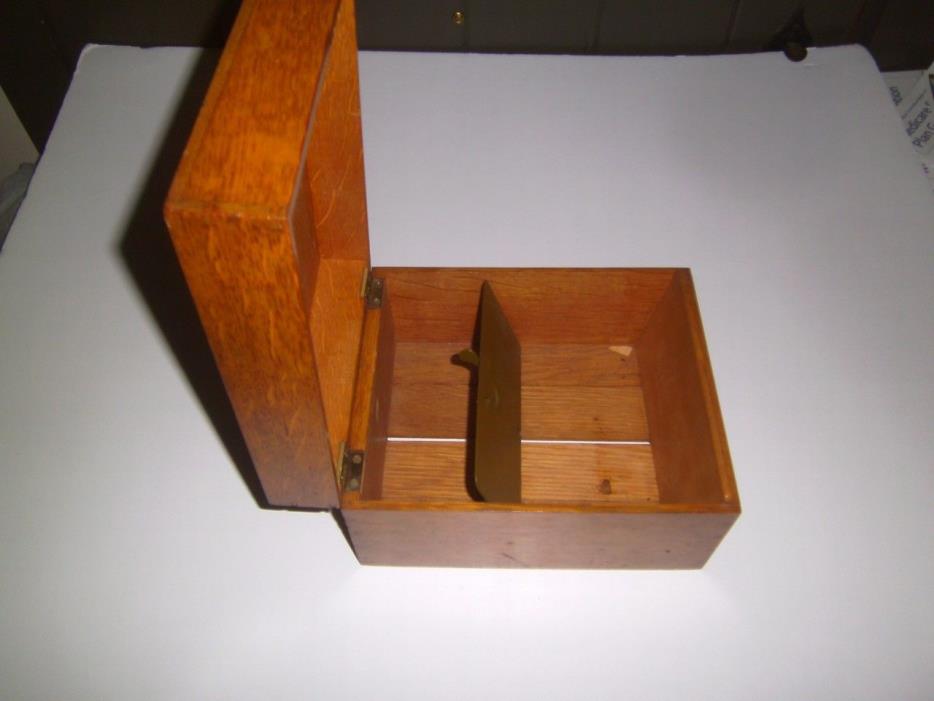 VTG Library Bureau Sole Maker Lrg Card File Oak Cabinet Box 10 x 9 x 6 lift top