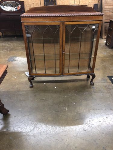 outstanding mahogany 2 door curio cabinet with ball and paw feet super nice