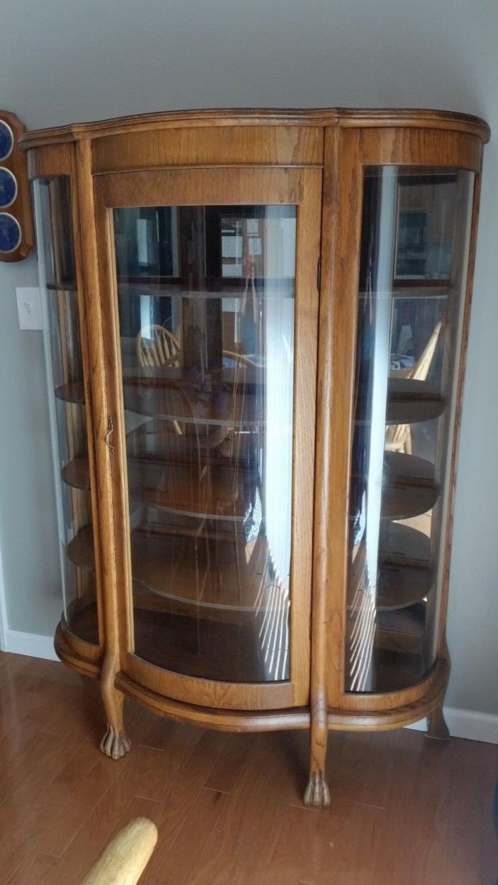 Beautiful Antique Oak China Cabinet Curved Glass Front, Ca 1900  63