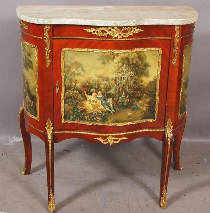 French Louis XV Marble Top Mahogany Side Cabinet