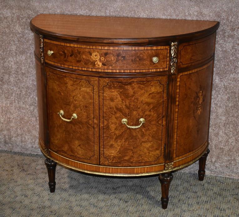 Spectacular Antique Inlaid Satinwood French Style Demi Lune Cabinet
