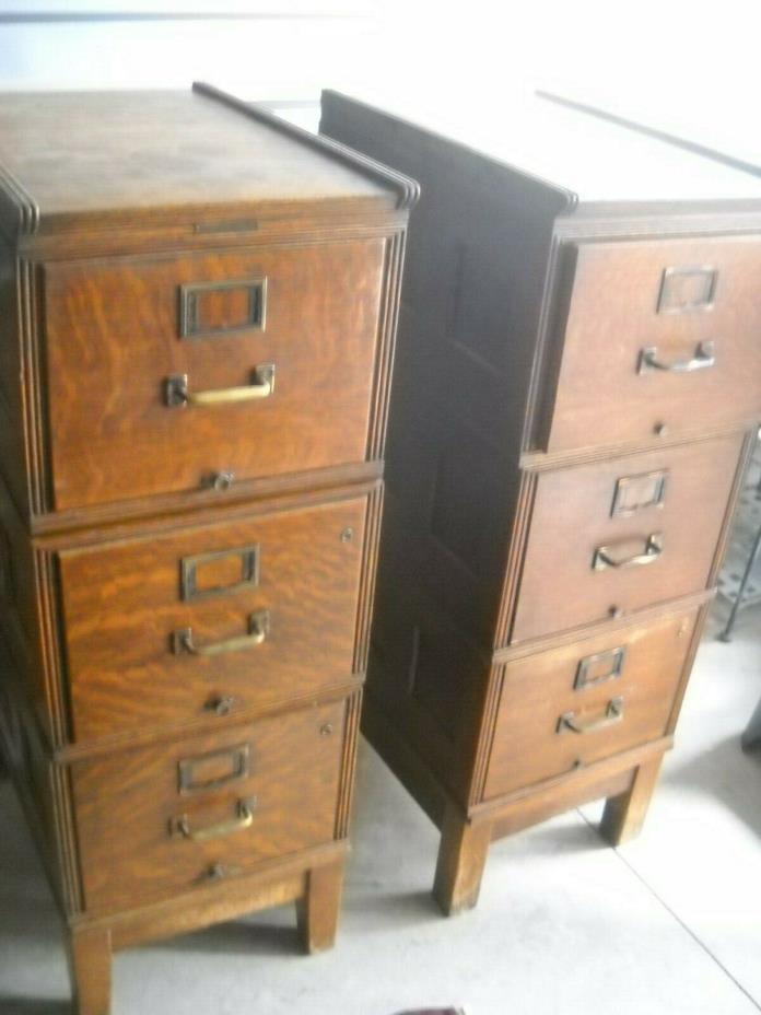2) YAWMAN and FRBE MFG. CO. Quarter Sawn Oak 3 Drawer File Cabinets
