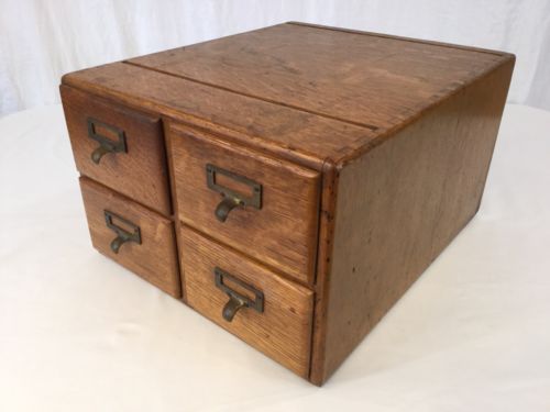Vintage Macey Oak 4 Drawer File Card Catalog Dovetail Box
