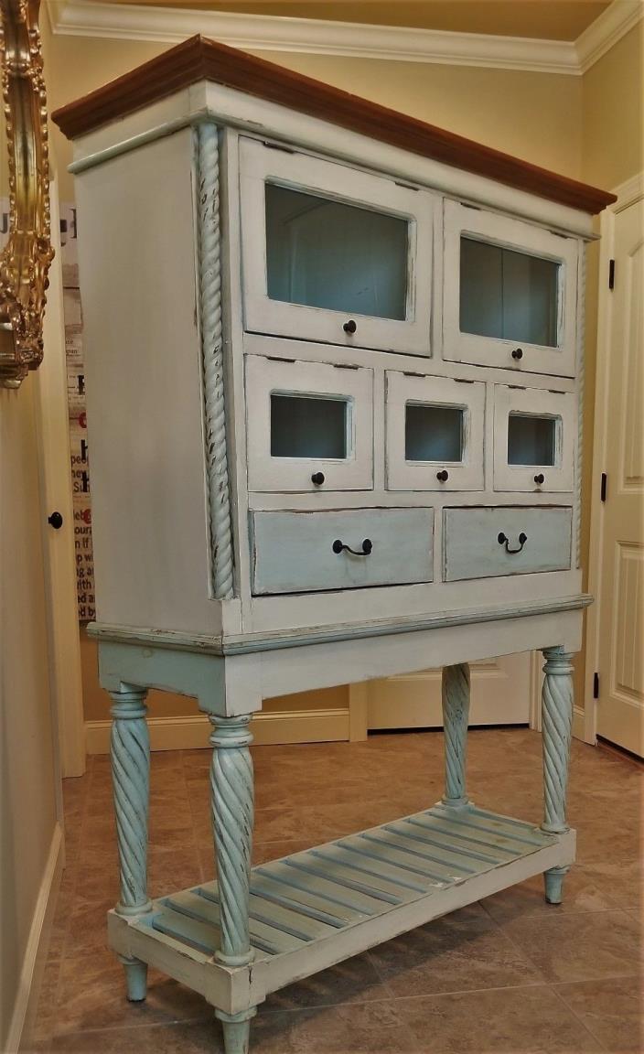 VTG WILLIAM & MARY NANTUCKET FARMHOUSE CUPBOARD PIE SAFE CABINET PAINTED PINE