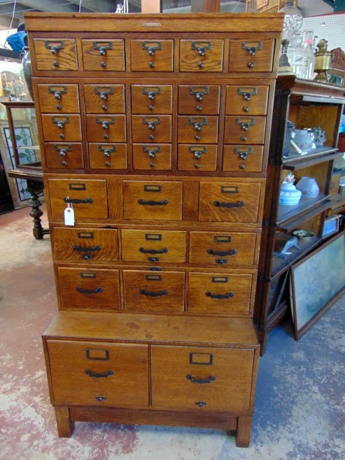 Antique Oak Stacking File Card Cabinet- 31 Drawer Library Bureau Makers