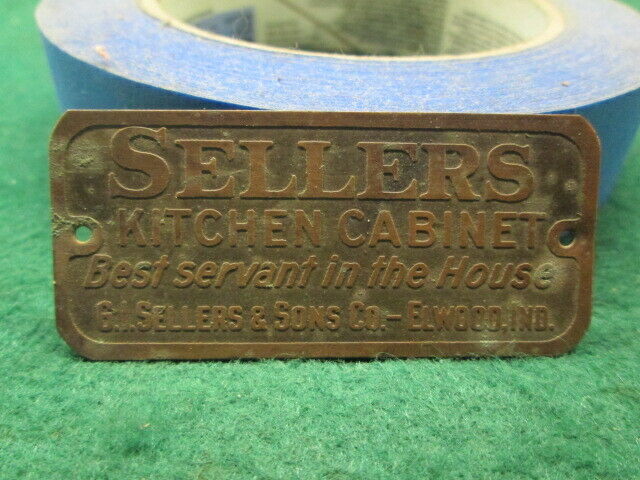 Original Copper Sellers Kitchen Cabinet Tag