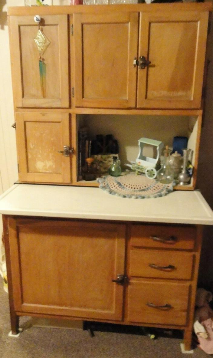Antique Hoosier Cabinet-Oak-Enamel Top-All Original-Flour Sifter & Bin-Local P/U