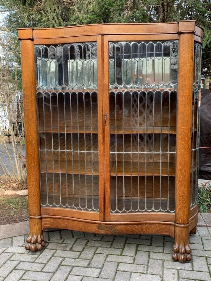 Antique China Cabinet Leaded Glass Display Cabinet Case