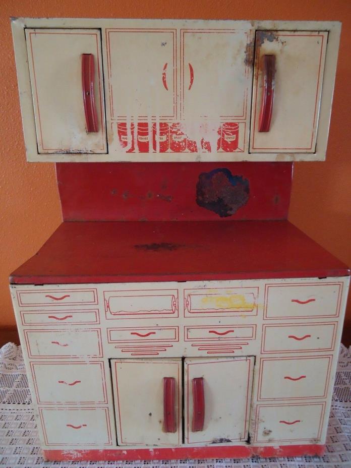 Vintage WOLVERINE Child's Doll Toy KITCHEN CUPBOARD Cabinet Antique Tin