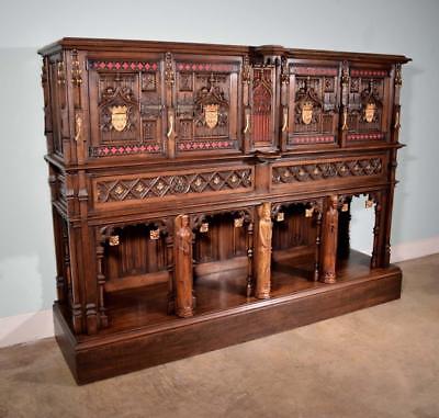 *Large French Antique Gothic Revival Cabinet/Console/Sideboard,Highly Carved Oak