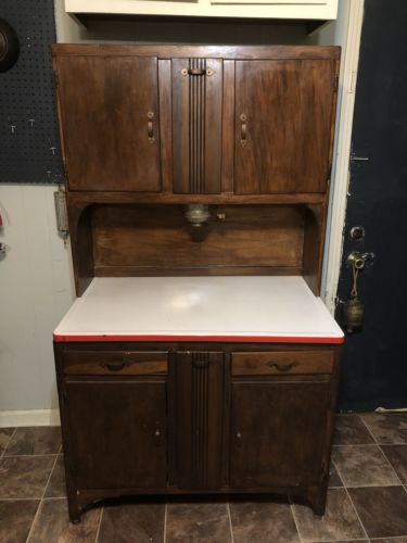Antique Hoosier Kitchen Cabinet With Flour Sifter Enameled Metal Top Farmhouse