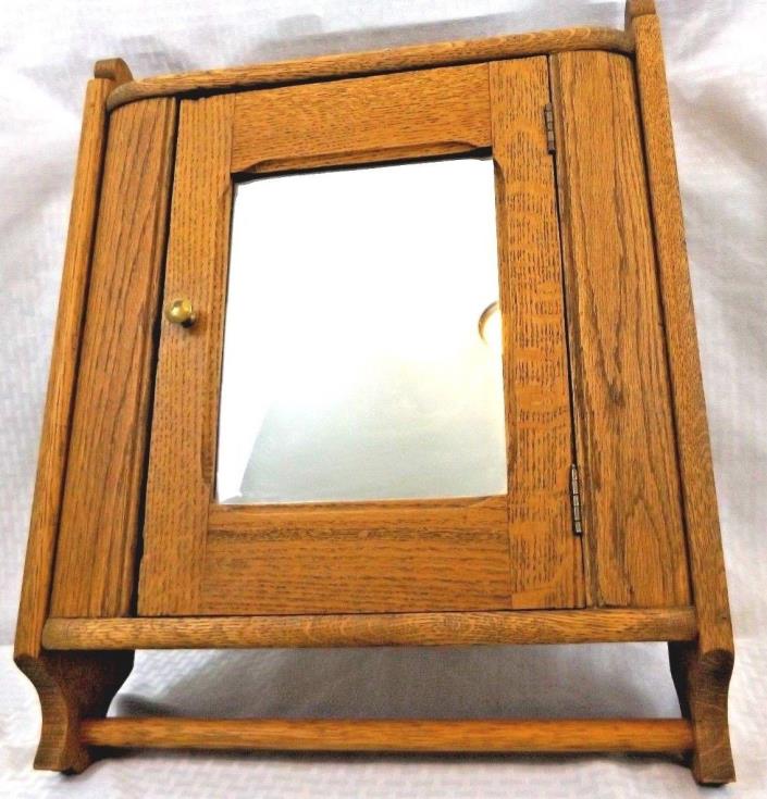 Antique Oak Medicine Bathroom Cabinet Wall Mounted Hand Carving with Towel Bar