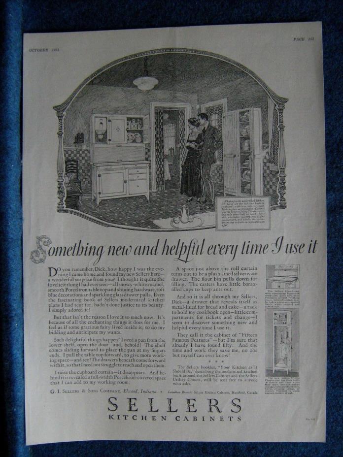 1924 SELLERS KITCHEN CABINET Ad ~ Housewife Tells Why She  Loves Her Cabinet