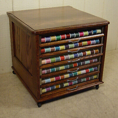 Antique Oak & Chestnut 6-Drawer Spool Cabinet