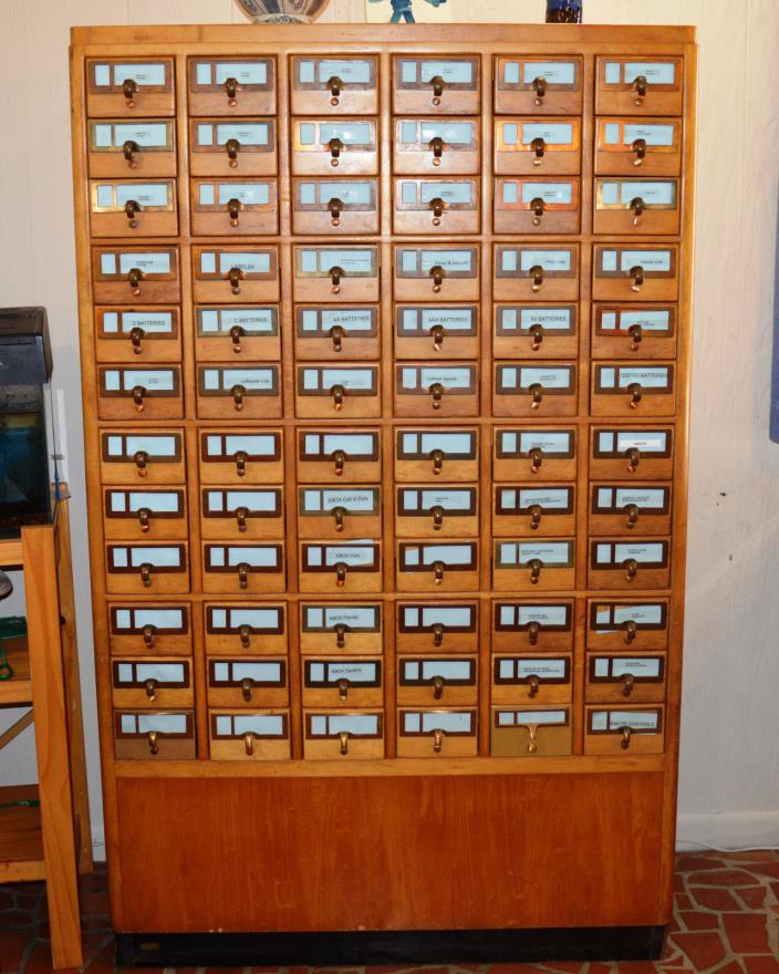 Antique Library Card Catalog Cabinet 72 Drawer solid maple and brass