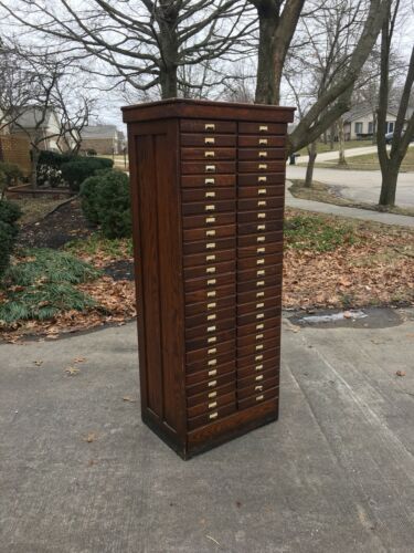Vtg Antique Oak 50 Drawer File Flat Parts Cabinet Library or Office File Wooden