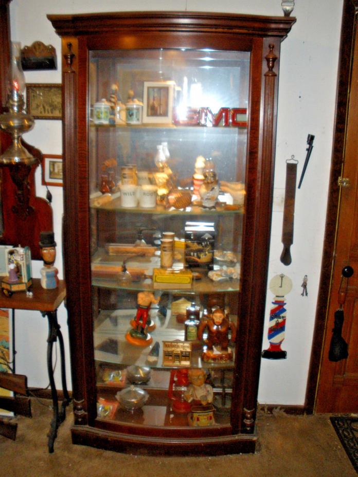 ANTIQUE CURIO-CHINA-SHOWCASE-OR BARBER SHOP DISPLAY CABINET
