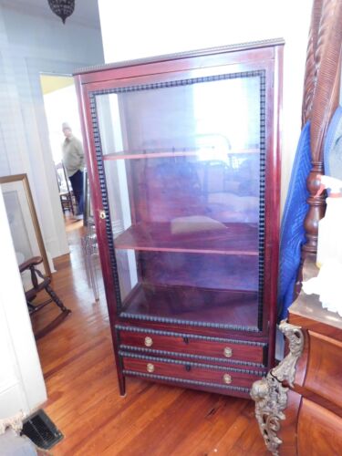Mid-Century Modern Mahogany China Cabinet or Display Case Glass Front and Sides