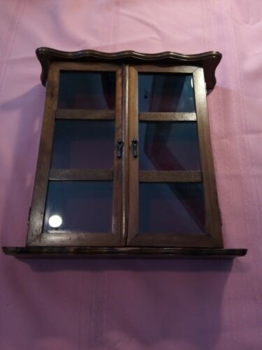 Vintage  Wall or Table Top Curio Cabinet Wood with Glass Door Display Beautiful!