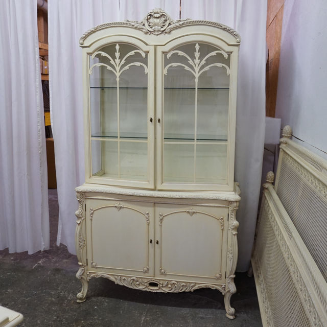 Gorgeous antique white China display cabinet hand carved mahogany