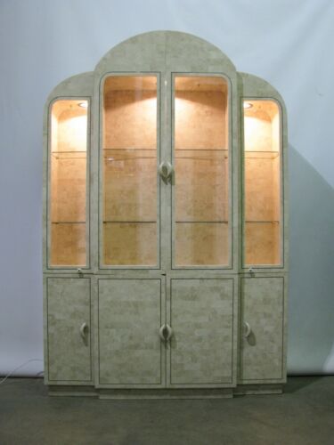 Maitland-Smith Art Deco Tessellated Coral Illuminated Display / China Cabinet