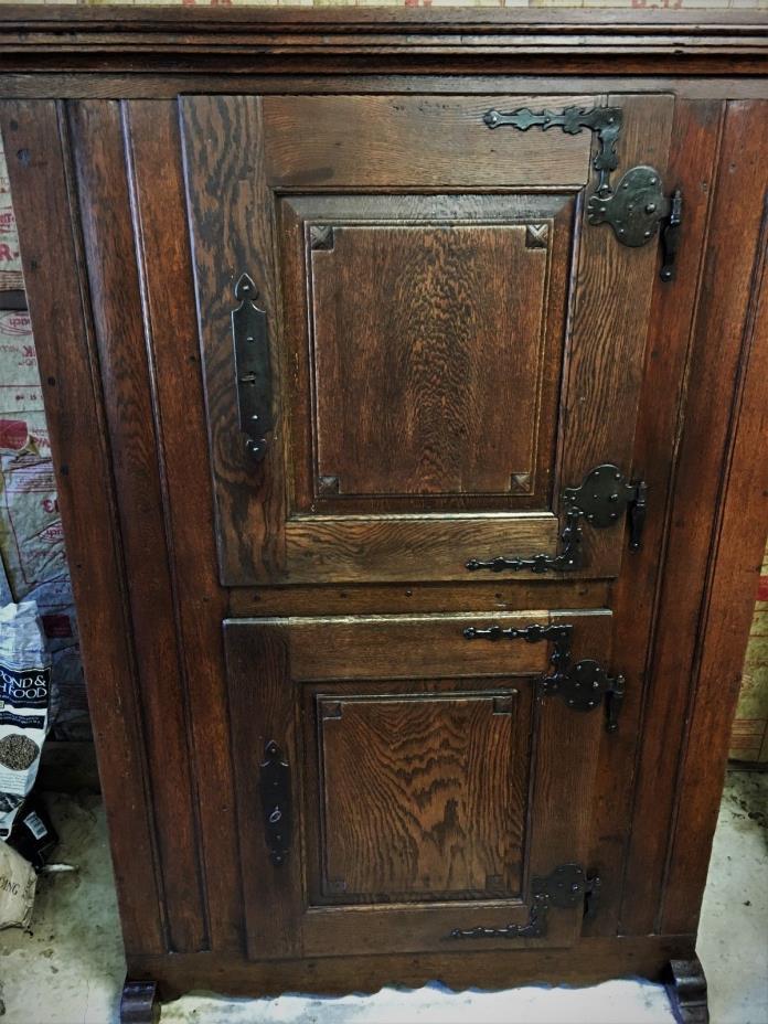 17th or 18th Century Oak Peg Constructed Antique Wardrobe Cabinet Rosehead Nails