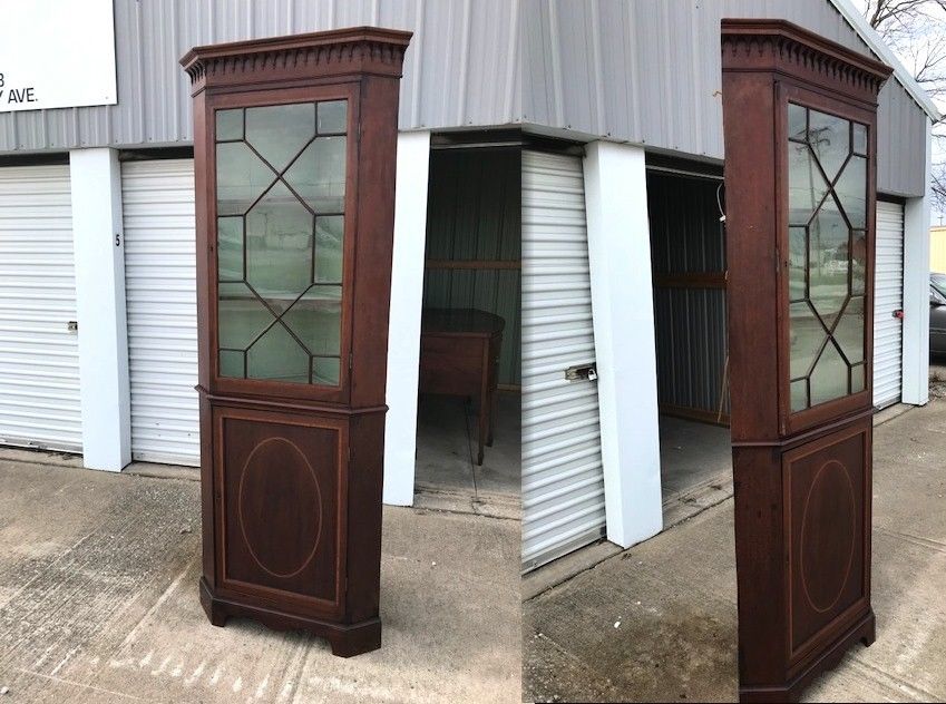 ANTIQUE GEORGE III REGENCY INLAID CORNER CABINET CUPBOARD 19TH CENTURY ENGLISH