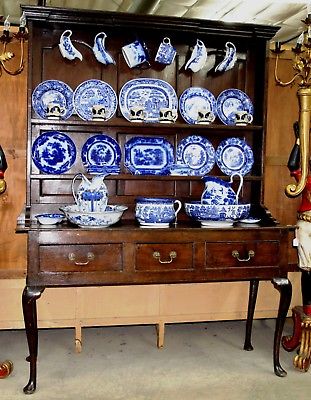 Antique English Period Solid Oak Welsh Dresser Cabriole Leg Circa 1690